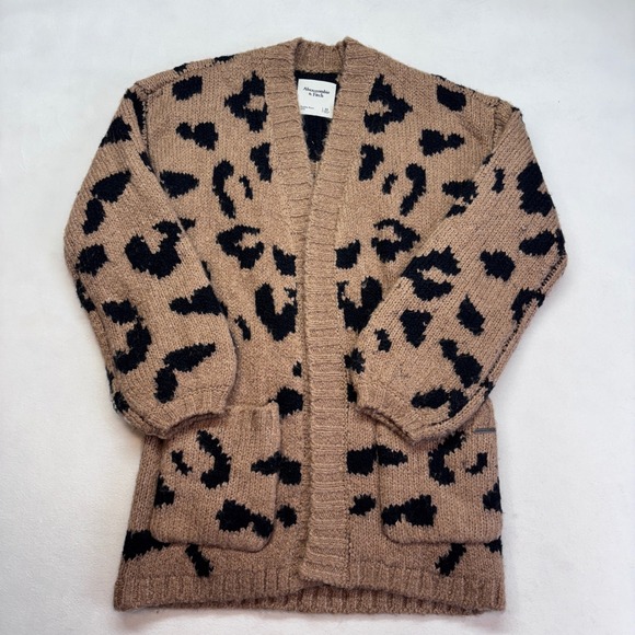 Abercrombie Fitch Leopard Print‎ Open Front Knit Cardigan Sweater Women's XS - Picture 2 of 8
